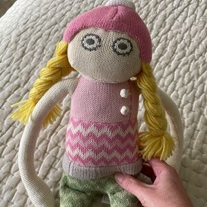 Pottery Barn Kids 24” Knit Toy Plush Blonde Girl Ragdoll Doll in Braids.
